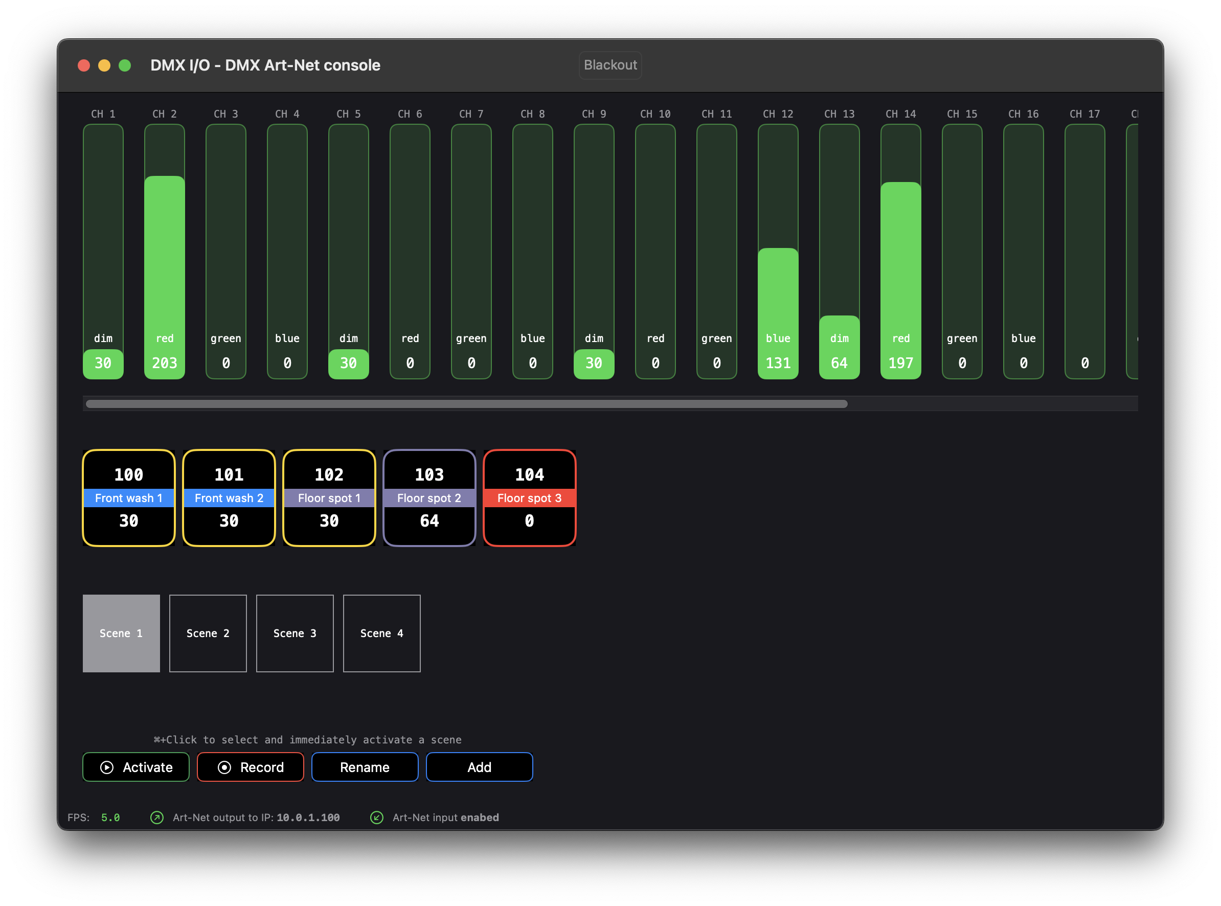 Simple Art-Net DMX lighting console for macOS